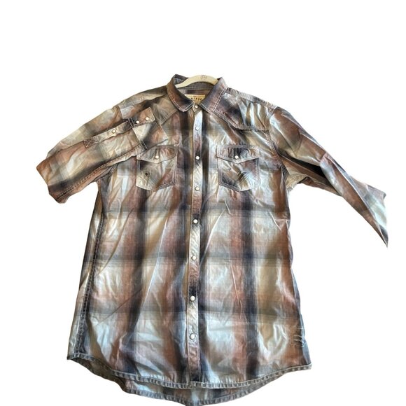 BKE Distressed Men's Long Sleeve Pearl Look Snap Buttons Size Large Athletic Fit - Picture 7 of 10